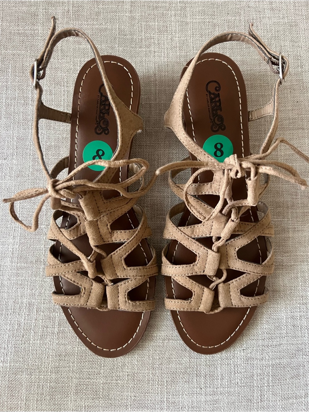 Carlos Santana Tan Lace-Up Women’s 8 Sandals, summer,boho , festival resort wear